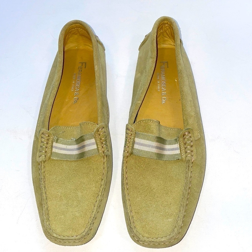 Vintage Fieramosca & Co. moss green suede driving loafers